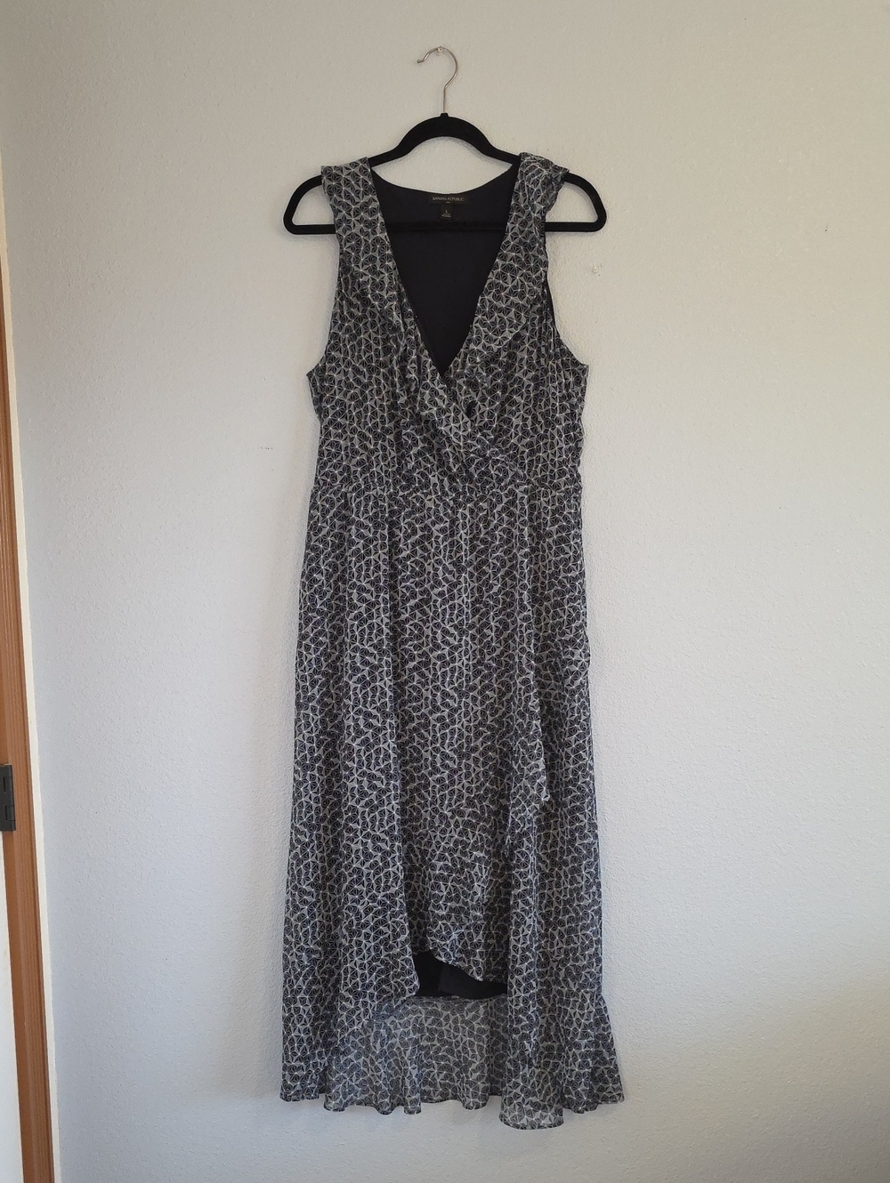 Banana Republic Black, Blue & White Printed Sleeveless High-Low Dress
